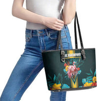 The Bahamas Leather Tote Bag The Flamingo Tropical Flowers - Wonder Print Shop