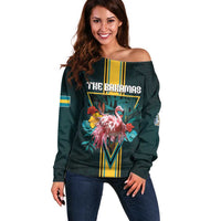 Personalized The Bahamas Off Shoulder Sweater The Flamingo Tropical Flowers - Wonder Print Shop