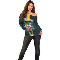 Personalized The Bahamas Off Shoulder Sweater The Flamingo Tropical Flowers - Wonder Print Shop