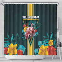 The Bahamas Shower Curtain The Flamingo Tropical Flowers - Wonder Print Shop