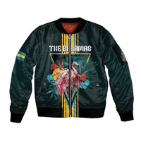 Personalized The Bahamas Sleeve Zip Bomber Jacket The Flamingo Tropical Flowers - Wonder Print Shop