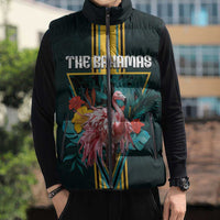 Personalized The Bahamas Sleeveless Puffer Jacket The Flamingo Tropical Flowers - Wonder Print Shop