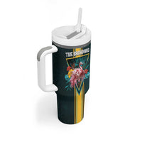 Personalized The Bahamas Tumbler With Handle The Flamingo Tropical Flowers - Wonder Print Shop
