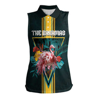 Personalized The Bahamas Women Sleeveless Polo Shirt The Flamingo Tropical Flowers - Wonder Print Shop