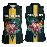 Personalized The Bahamas Women Sleeveless Polo Shirt The Flamingo Tropical Flowers - Wonder Print Shop