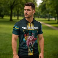 Personalized The Bahamas Zipper Polo Shirt The Flamingo Tropical Flowers - Wonder Print Shop