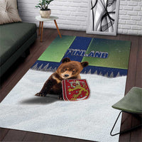 Finland Area Rug Brown Bear With Symbol Under The Aurora Sky - Wonder Print Shop