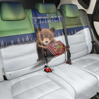 Finland Back Car Seat Cover Brown Bear With Symbol Under The Aurora Sky - Wonder Print Shop