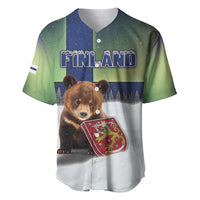 Personalized Finland Baseball Jersey Brown Bear With Symbol Under The Aurora Sky - Wonder Print Shop