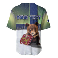 Personalized Finland Baseball Jersey Brown Bear With Symbol Under The Aurora Sky - Wonder Print Shop