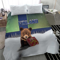 Finland Bedding Set Brown Bear With Symbol Under The Aurora Sky - Wonder Print Shop