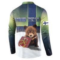 Personalized Finland Button Sweatshirt Brown Bear With Symbol Under The Aurora Sky - Wonder Print Shop