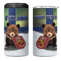 Personalized Finland 4 in 1 Can Cooler Tumbler Brown Bear With Symbol Under The Aurora Sky - Wonder Print Shop