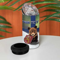 Personalized Finland 4 in 1 Can Cooler Tumbler Brown Bear With Symbol Under The Aurora Sky - Wonder Print Shop