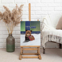 Finland Canvas Wall Art Brown Bear With Symbol Under The Aurora Sky - Wonder Print Shop