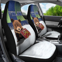 Finland Car Seat Cover Brown Bear With Symbol Under The Aurora Sky - Wonder Print Shop