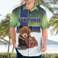 Personalized Finland Hawaiian Shirt Brown Bear With Symbol Under The Aurora Sky - Wonder Print Shop