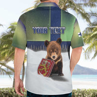 Personalized Finland Hawaiian Shirt Brown Bear With Symbol Under The Aurora Sky - Wonder Print Shop