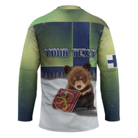 Personalized Finland Hockey Jersey Brown Bear With Symbol Under The Aurora Sky - Wonder Print Shop