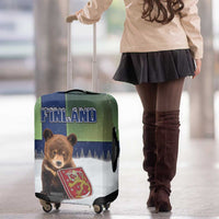 Finland Luggage Cover Brown Bear With Symbol Under The Aurora Sky - Wonder Print Shop