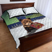 Finland Quilt Bed Set Brown Bear With Symbol Under The Aurora Sky - Wonder Print Shop