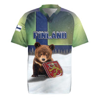 Personalized Finland Rugby Jersey Brown Bear With Symbol Under The Aurora Sky - Wonder Print Shop