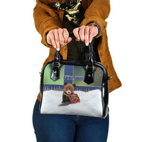 Finland Shoulder Handbag Brown Bear With Symbol Under The Aurora Sky - Wonder Print Shop