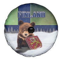 Finland Spare Tire Cover Brown Bear With Symbol Under The Aurora Sky - Wonder Print Shop