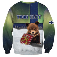 Personalized Finland Sweatshirt Brown Bear With Symbol Under The Aurora Sky - Wonder Print Shop