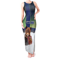 Personalized Finland Tank Maxi Dress Brown Bear With Symbol Under The Aurora Sky - Wonder Print Shop