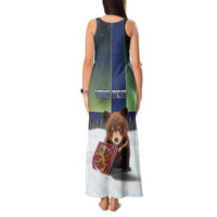 Personalized Finland Tank Maxi Dress Brown Bear With Symbol Under The Aurora Sky - Wonder Print Shop