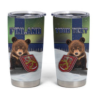 Personalized Finland Tumbler Cup Brown Bear With Symbol Under The Aurora Sky - Wonder Print Shop