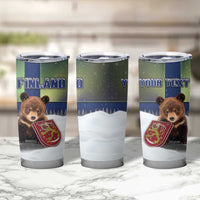 Personalized Finland Tumbler Cup Brown Bear With Symbol Under The Aurora Sky - Wonder Print Shop