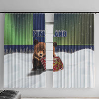 Finland Window Curtain Brown Bear With Symbol Under The Aurora Sky - Wonder Print Shop