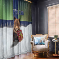 Finland Window Curtain Brown Bear With Symbol Under The Aurora Sky - Wonder Print Shop
