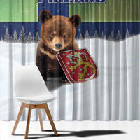 Finland Window Curtain Brown Bear With Symbol Under The Aurora Sky - Wonder Print Shop