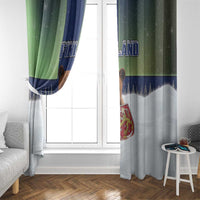 Finland Window Curtain Brown Bear With Symbol Under The Aurora Sky - Wonder Print Shop