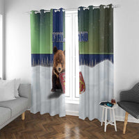 Finland Window Curtain Brown Bear With Symbol Under The Aurora Sky - Wonder Print Shop