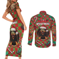 Rottweiler Christmas Couples Matching Short Sleeve Bodycon Dress and Long Sleeve Button Shirt Merry Woofmas - Wonder Print Shop