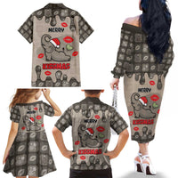 Elephant Christmas Family Matching Off The Shoulder Long Sleeve Dress and Hawaiian Shirt I Did Not Fart My Butt Blew You A Kiss - Wonder Print Shop
