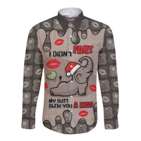 Elephant Christmas Long Sleeve Button Shirt I Did Not Fart My Butt Blew You A Kiss - Wonder Print Shop