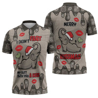 Elephant Christmas Zipper Polo Shirt I Did Not Fart My Butt Blew You A Kiss - Wonder Print Shop