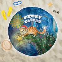 Merry Catmas Beach Blanket Cat Hanging On Xmas Tree - Wonder Print Shop