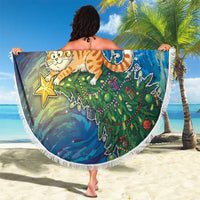 Merry Catmas Beach Blanket Cat Hanging On Xmas Tree - Wonder Print Shop