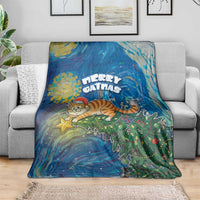 Merry Catmas Blanket Cat Hanging On Xmas Tree - Wonder Print Shop