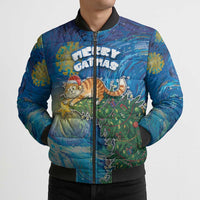 Merry Catmas Bomber Puffer Jacket Cat Hanging On Xmas Tree - Wonder Print Shop