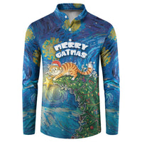 Merry Catmas Button Sweatshirt Cat Hanging On Xmas Tree - Wonder Print Shop