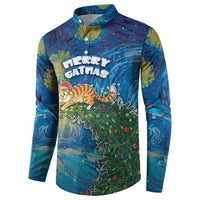 Merry Catmas Button Sweatshirt Cat Hanging On Xmas Tree - Wonder Print Shop