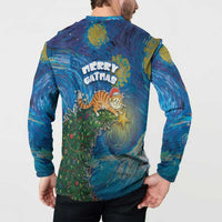 Merry Catmas Button Sweatshirt Cat Hanging On Xmas Tree - Wonder Print Shop