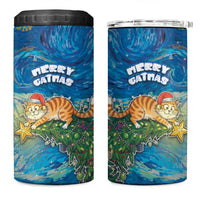 Merry Catmas 4 in 1 Can Cooler Tumbler Cat Hanging On Xmas Tree - Wonder Print Shop